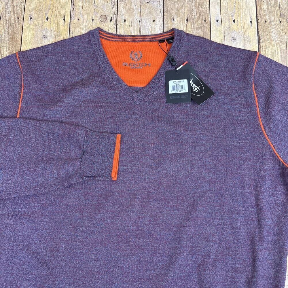 Bugatchi Uomo V Neck Sweater Merino Wool Wine Mens Size XXL 2XL Wine NEW NWT